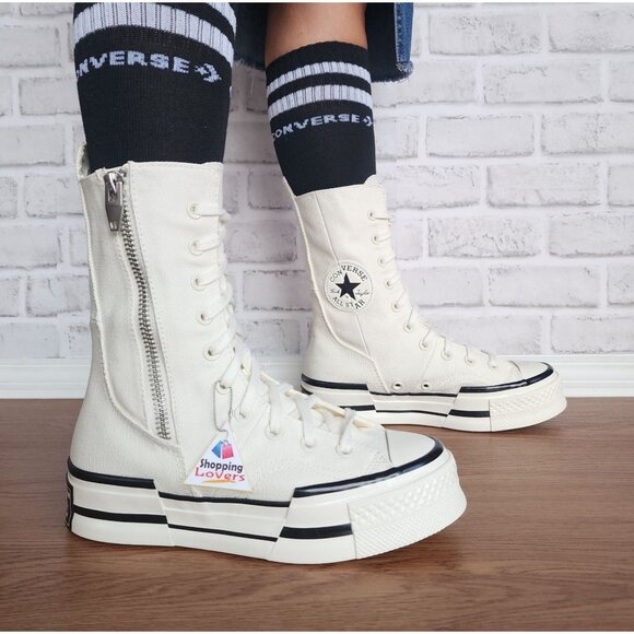Converse Chuck 70 Plus XHi 7.5 Women Shoes Sneaker Platform Canvas Egret A08221C - Picture 3 of 11